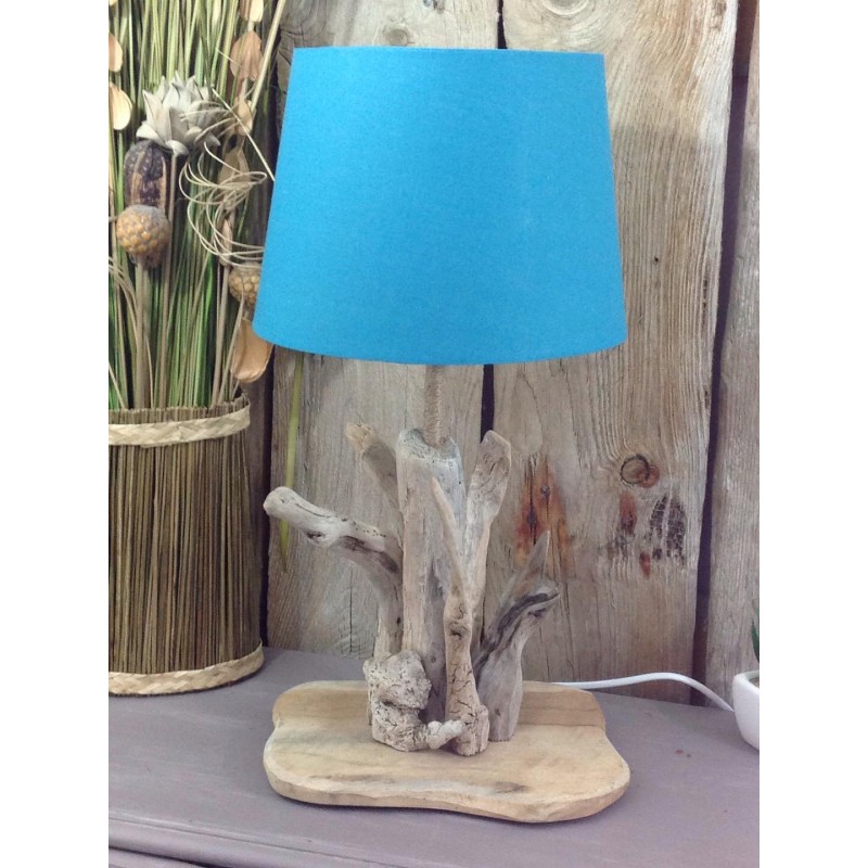 Lampe en Bois Flotté avec Abat-jour Blanc Cassé - Création Artisanale