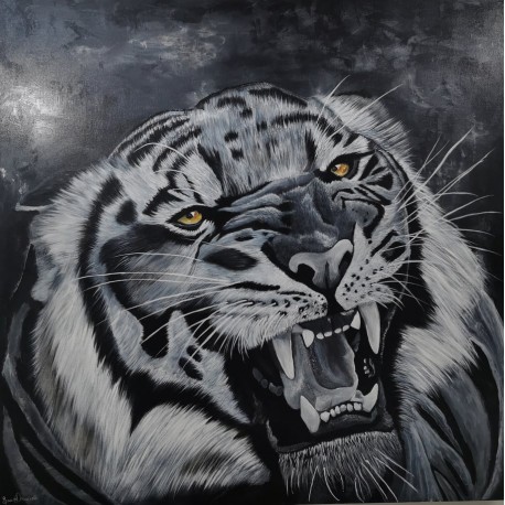 Tigre noir et blanc  80cm /80cm