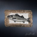 Poisson Loup sur bois flotté et toile de jûte