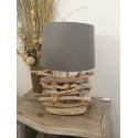 Lampe en Bois Flotté à Bois Horizontaux - Abat-jour Gris Élégant