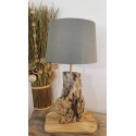 Lampe en Bois Flotté Unique - Abat-jour Gris et Socle en Bois Naturel